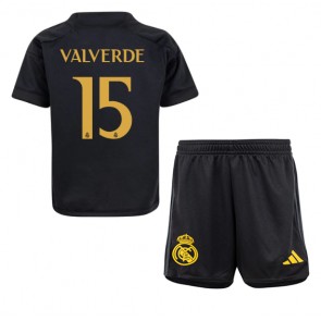 Real Madrid Federico Valverde #15 Koszulka Trzecich Dziecięca 2023-24 Krótki Rękaw (+ Krótkie spodenki)